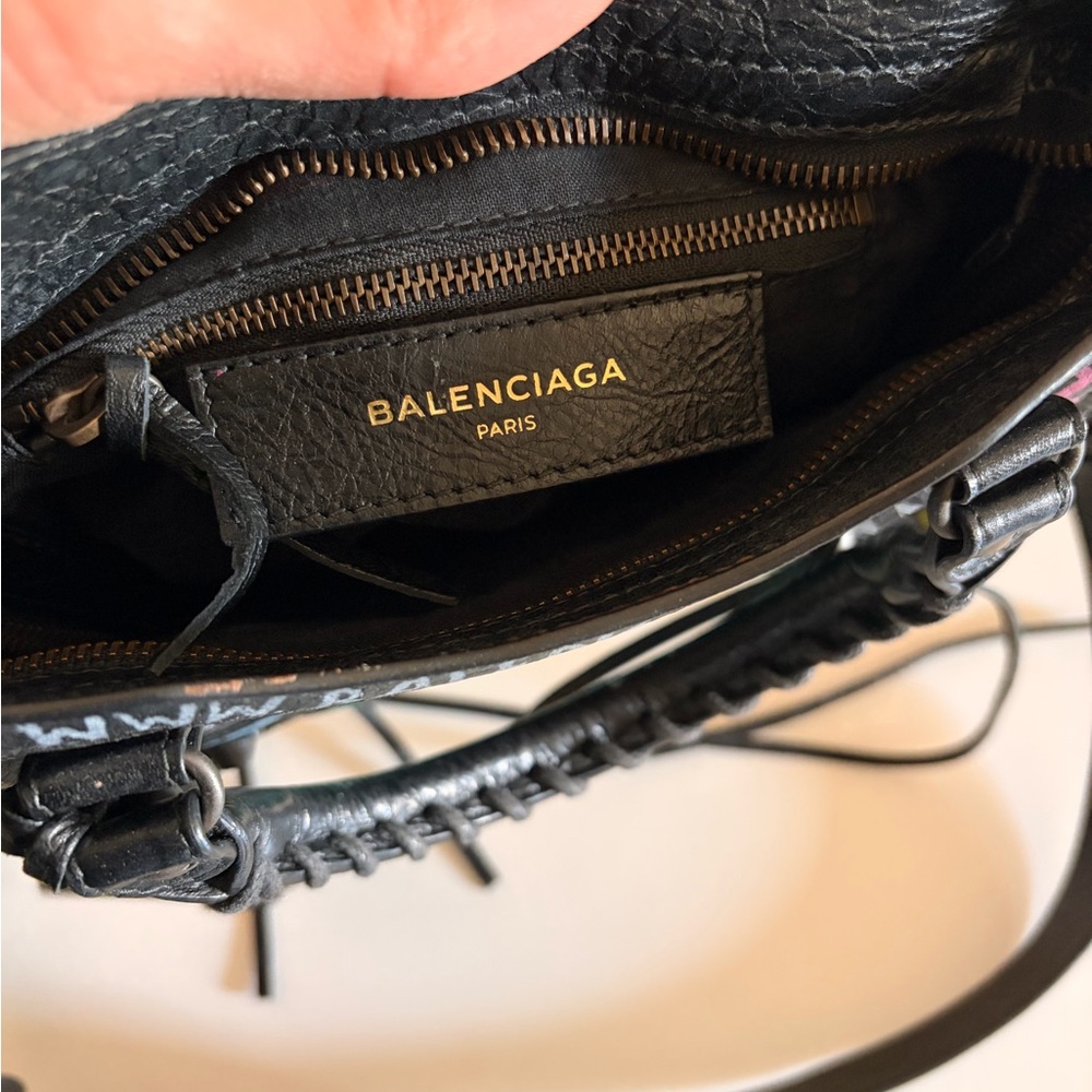 Balenciaga Black Leather Mini City Bag with Multicolor Graffiti - Picture 11 of 11